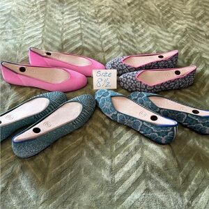 4) pairs Rothy’s Flat Shoes 8 1/2 teal pink leopard